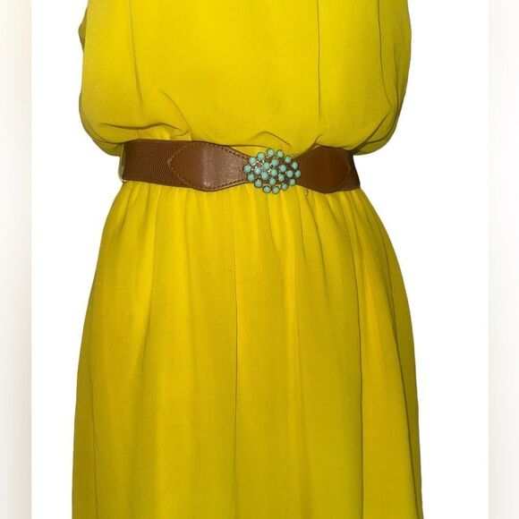 BCX Yellow Sheath Sleeveless Belted Dress size Medium M - Picture 2 of 5